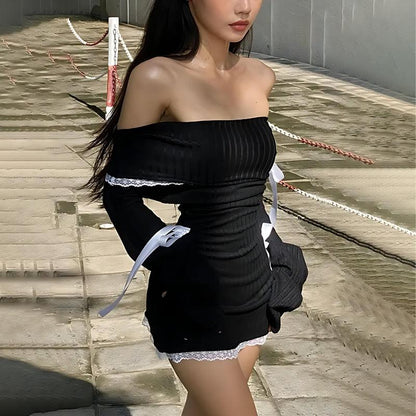 Y2K Off Shoulder Bow Mini Dress