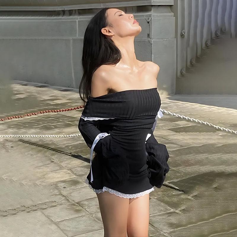 Y2K Off Shoulder Bow Mini Dress