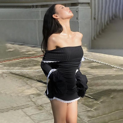 Y2K Off Shoulder Bow Mini Dress