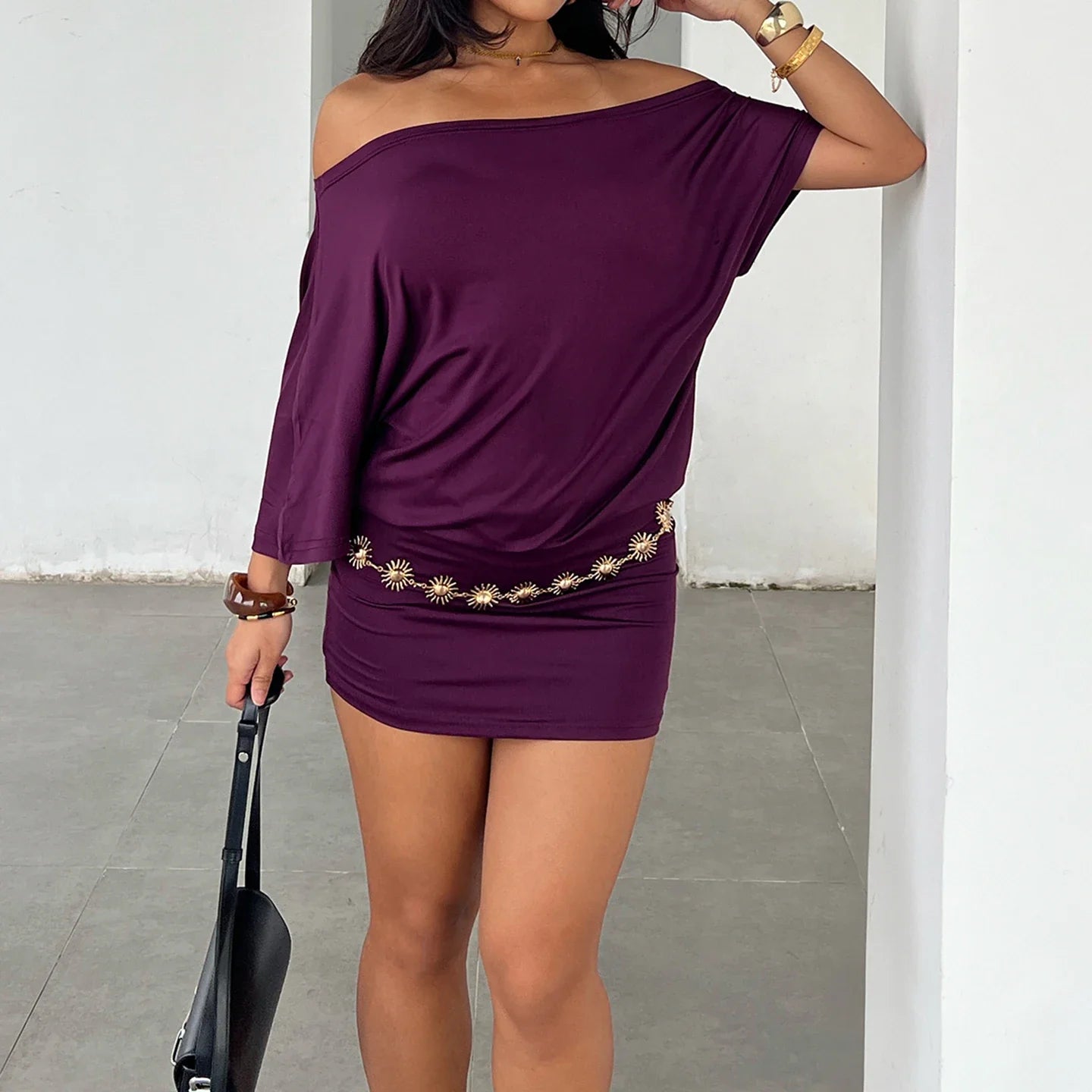 Y2K Off Shoulder Ruched Mini Dress