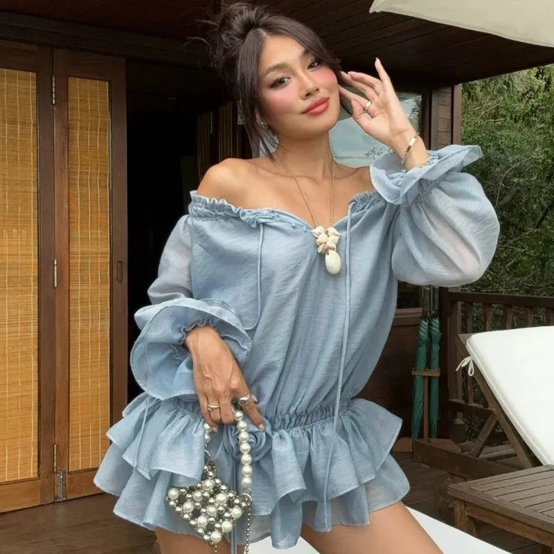 Y2K Off Shoulder Ruffled Mini Dress