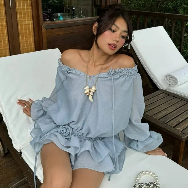 Y2K Off Shoulder Ruffled Mini Dress