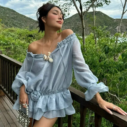 Y2K Off Shoulder Ruffled Mini Dress