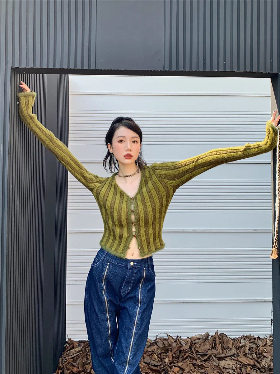 Y2K Olive Cardigan
