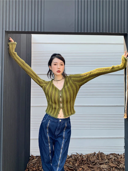 Y2K Olive Cardigan