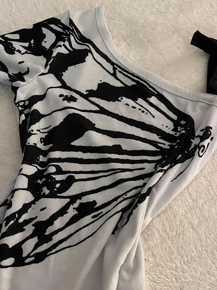 Y2K One Shoulder Butterfly Top
