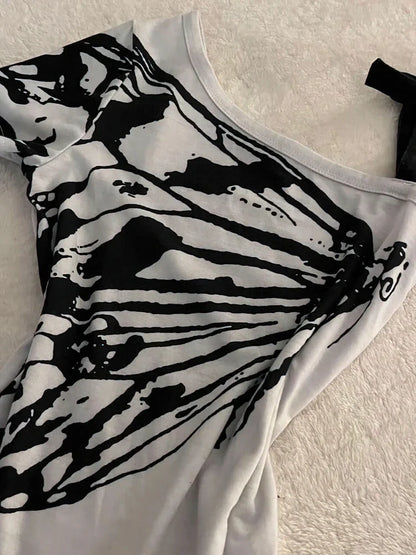 Y2K One Shoulder Butterfly Top