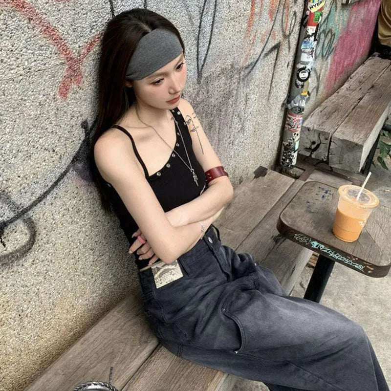 Y2K One Shoulder Grommet Top
