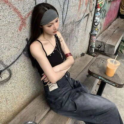 Y2K One Shoulder Grommet Top
