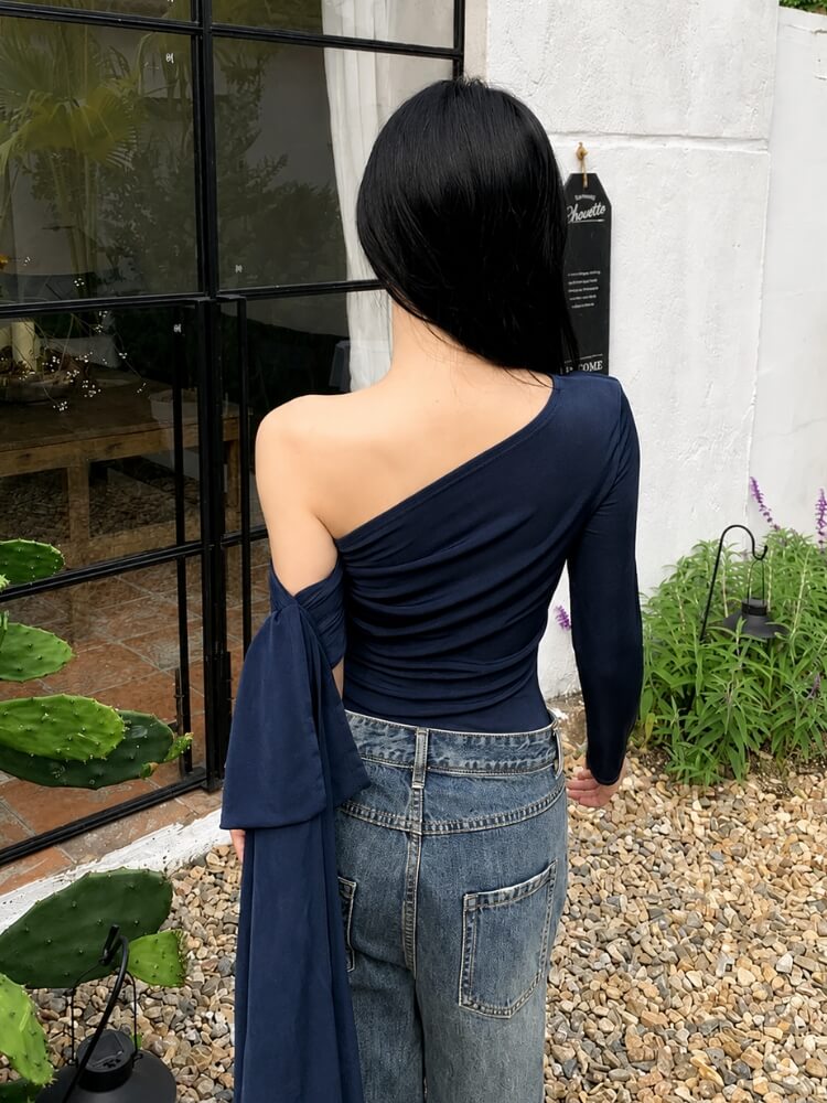 Y2K One Sleeve Draped Blouse