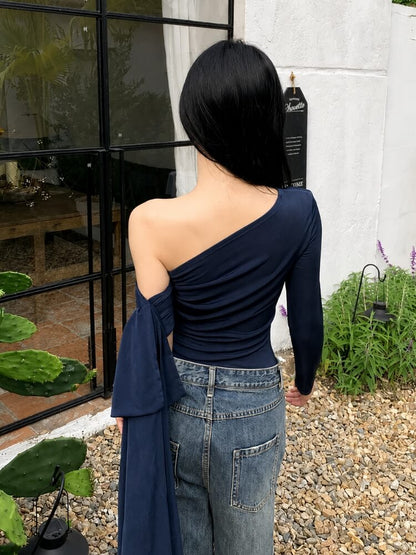 Y2K One Sleeve Draped Blouse