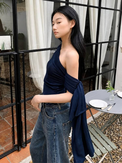 Y2K One Sleeve Draped Blouse
