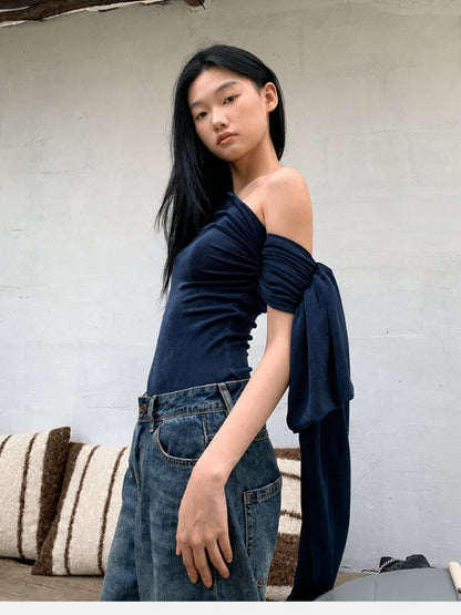 Y2K One Sleeve Draped Blouse