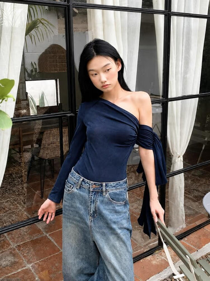 Y2K One Sleeve Draped Blouse