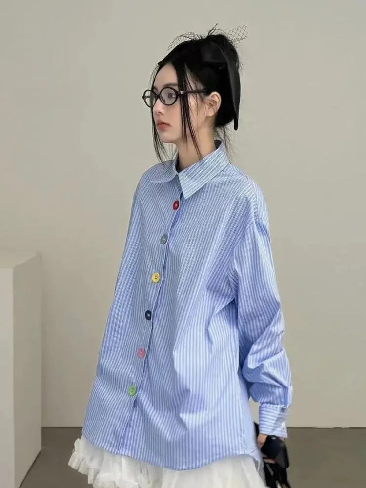 Y2K Oversized Stripe Button-Up Shirt