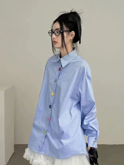 Y2K Oversized Stripe Button-Up Shirt