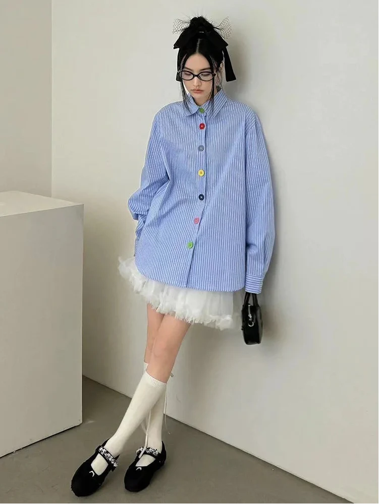 Y2K Oversized Stripe Button-Up Shirt