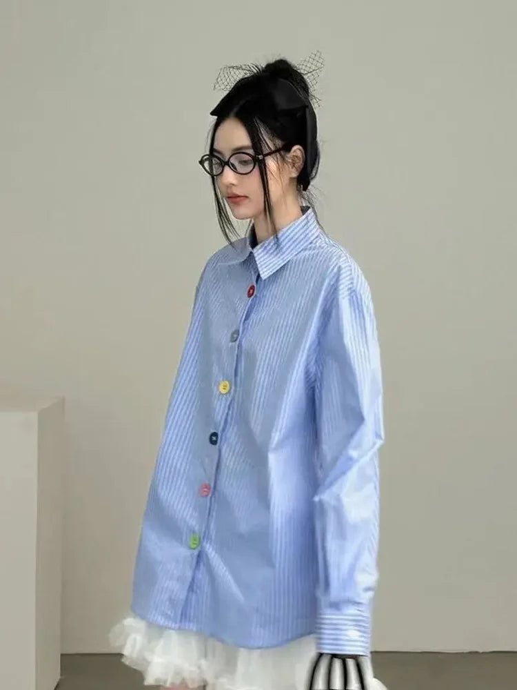 Y2K Oversized Stripe Button-Up Shirt