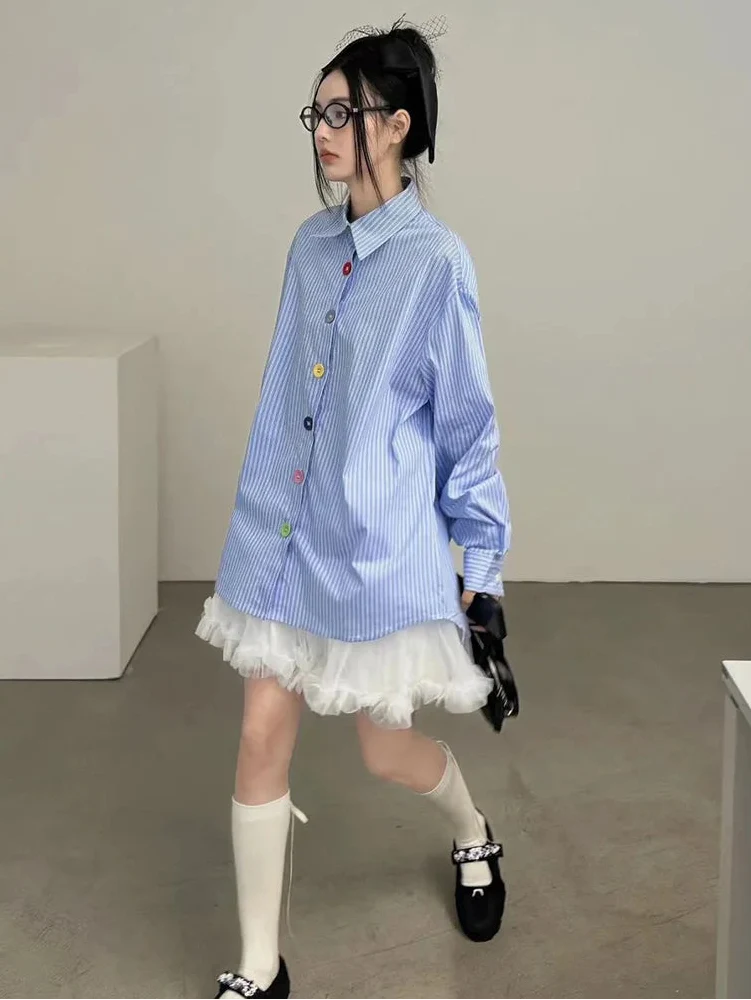 Y2K Oversized Stripe Button-Up Shirt