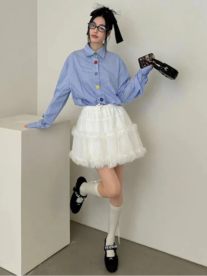 Y2K Oversized Stripe Button-Up Shirt