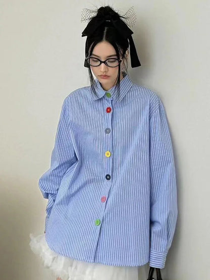 Y2K Oversized Stripe Button-Up Shirt
