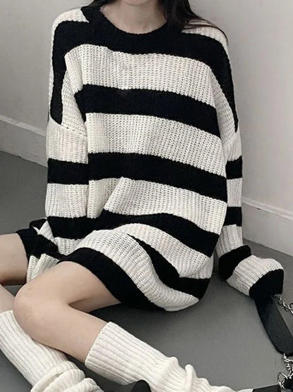 Y2K Oversized Striped Knit Sweater