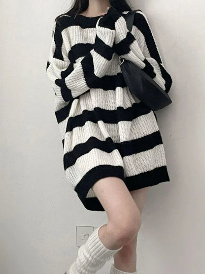 Y2K Oversized Striped Knit Sweater