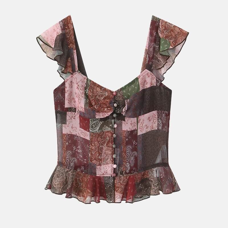 Y2K Paisley Mesh Top