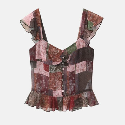 Y2K Paisley Mesh Top