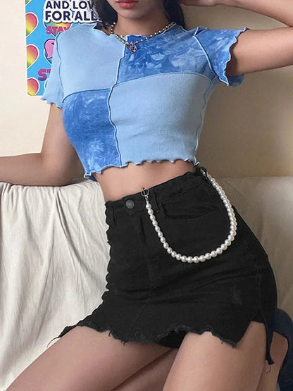 Y2K Patchwork Crop Top