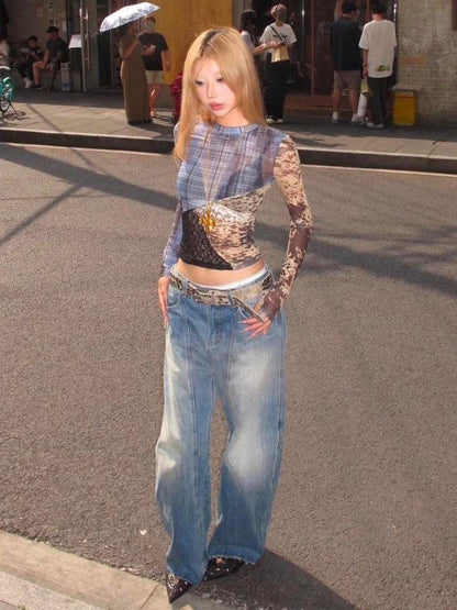 Y2K Patchwork Mesh Top