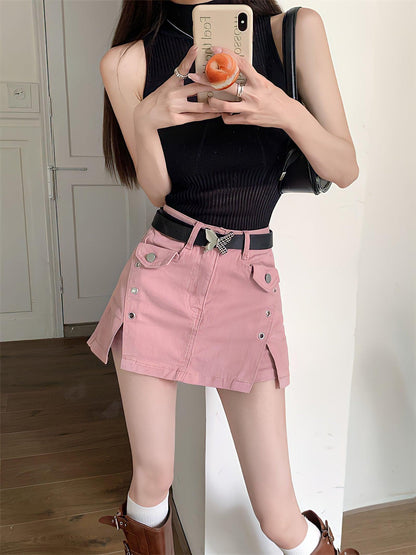 Y2K Pink Denim Mini Skort