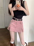 Pink Denim Mini Skort