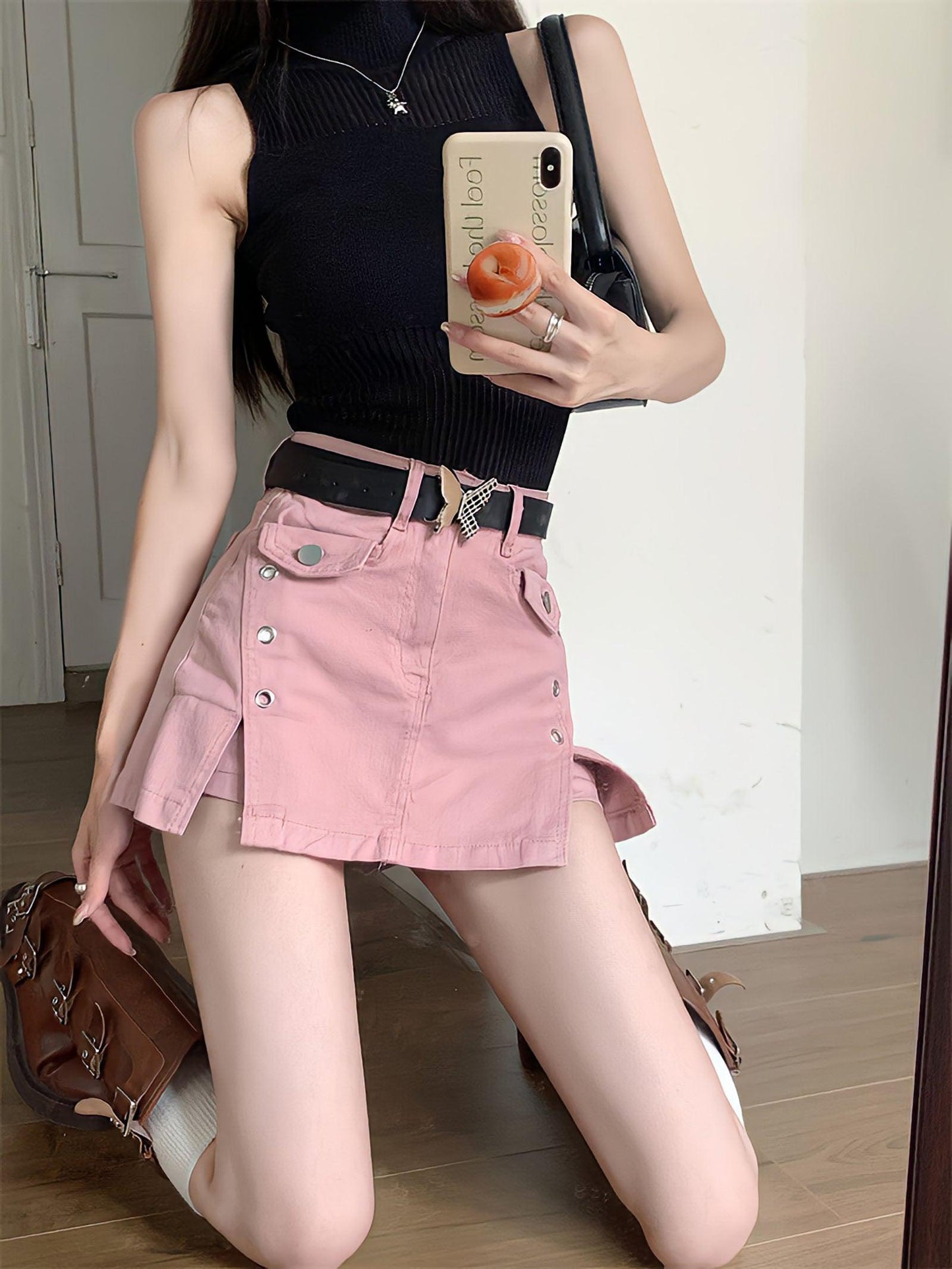Y2K Pink Denim Mini Skort
