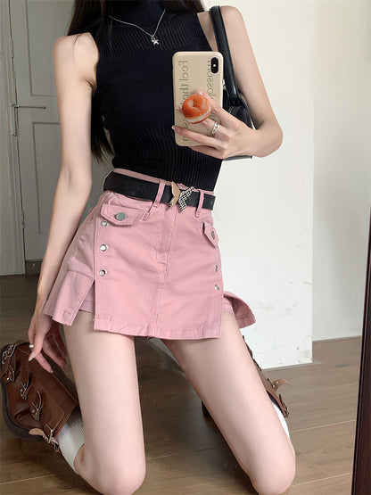 Y2K Pink Denim Mini Skort