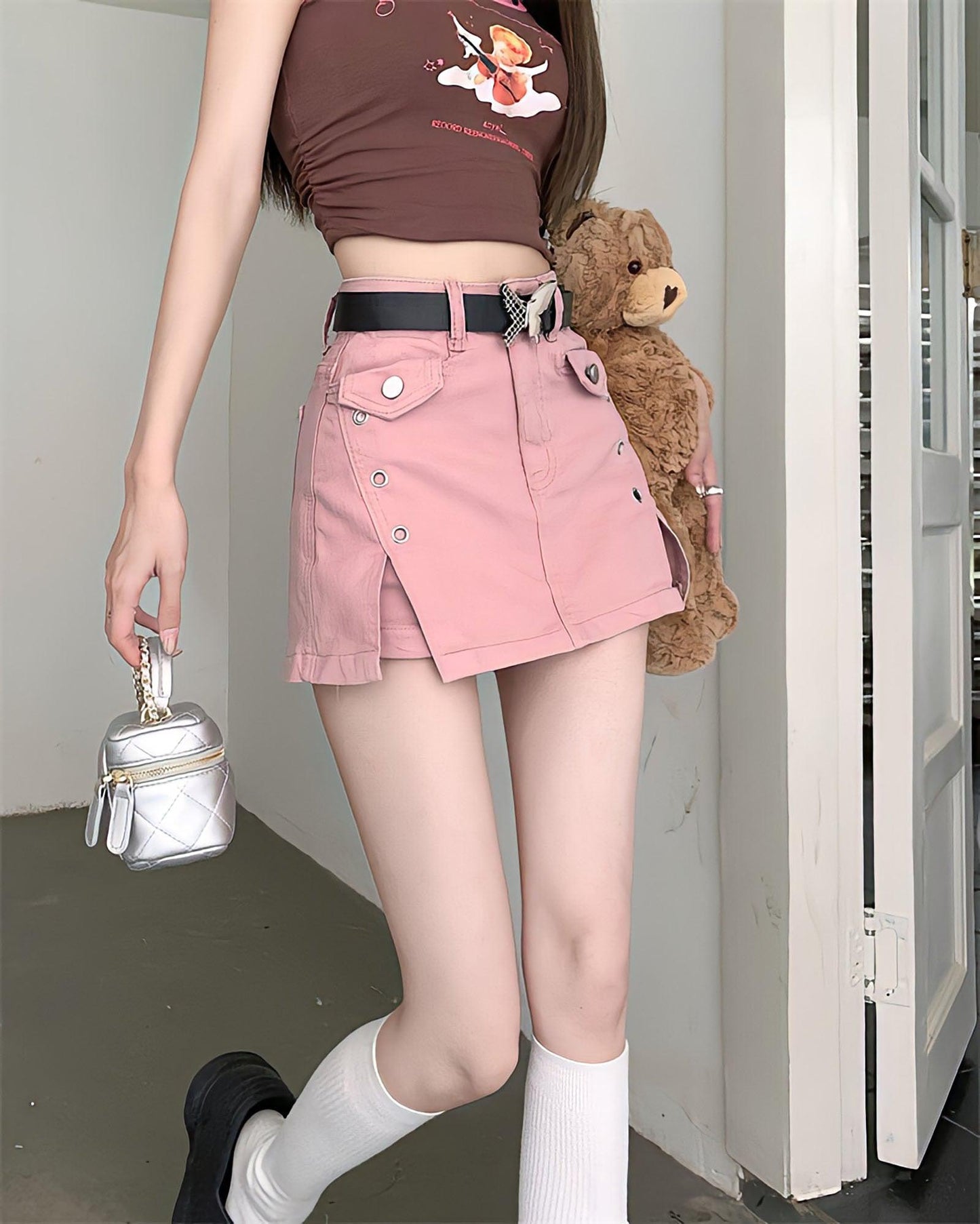 Y2K Pink Denim Mini Skort
