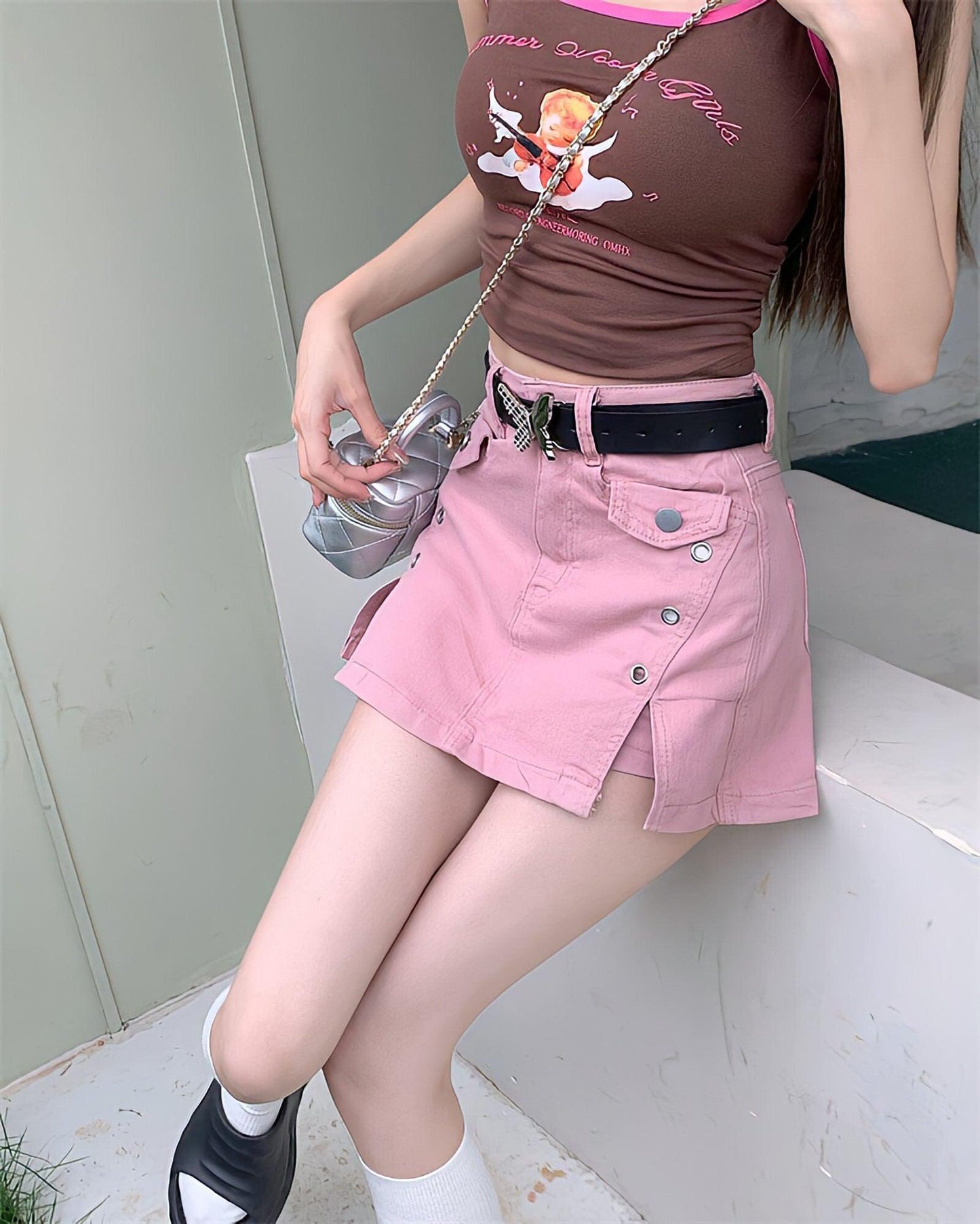 Y2K Pink Denim Mini Skort