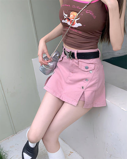 Y2K Pink Denim Mini Skort