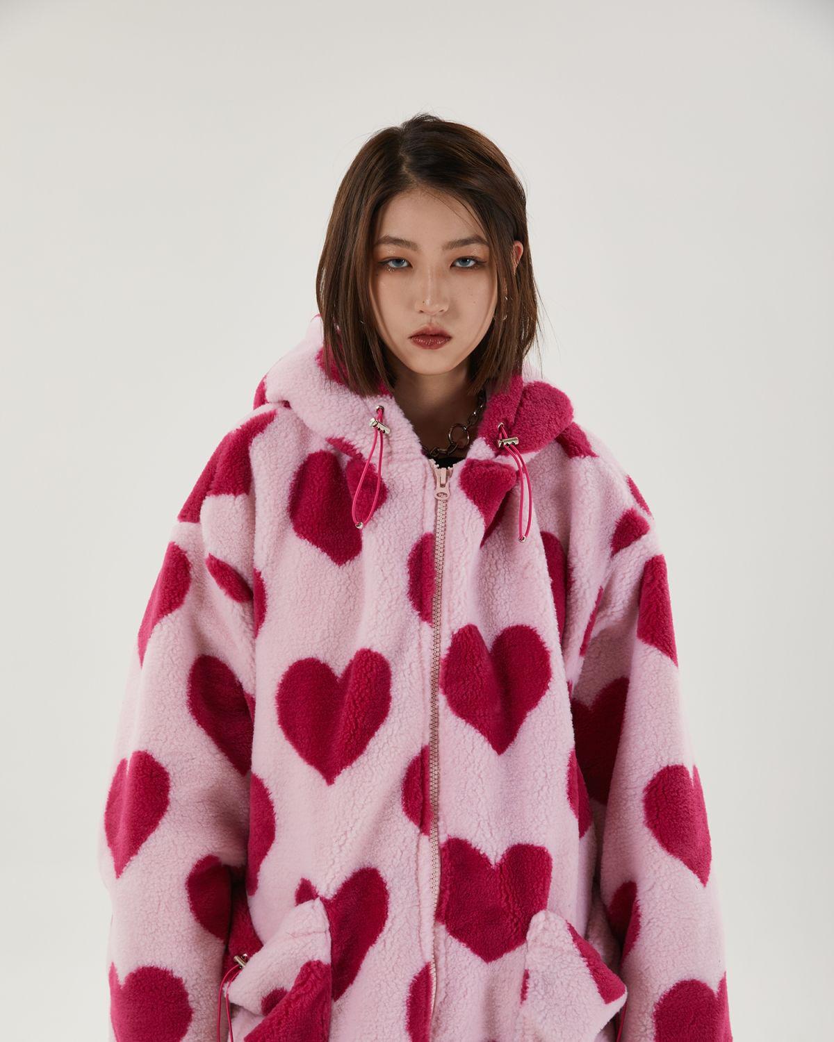 Y2K Pink Heart Pattern Jacket