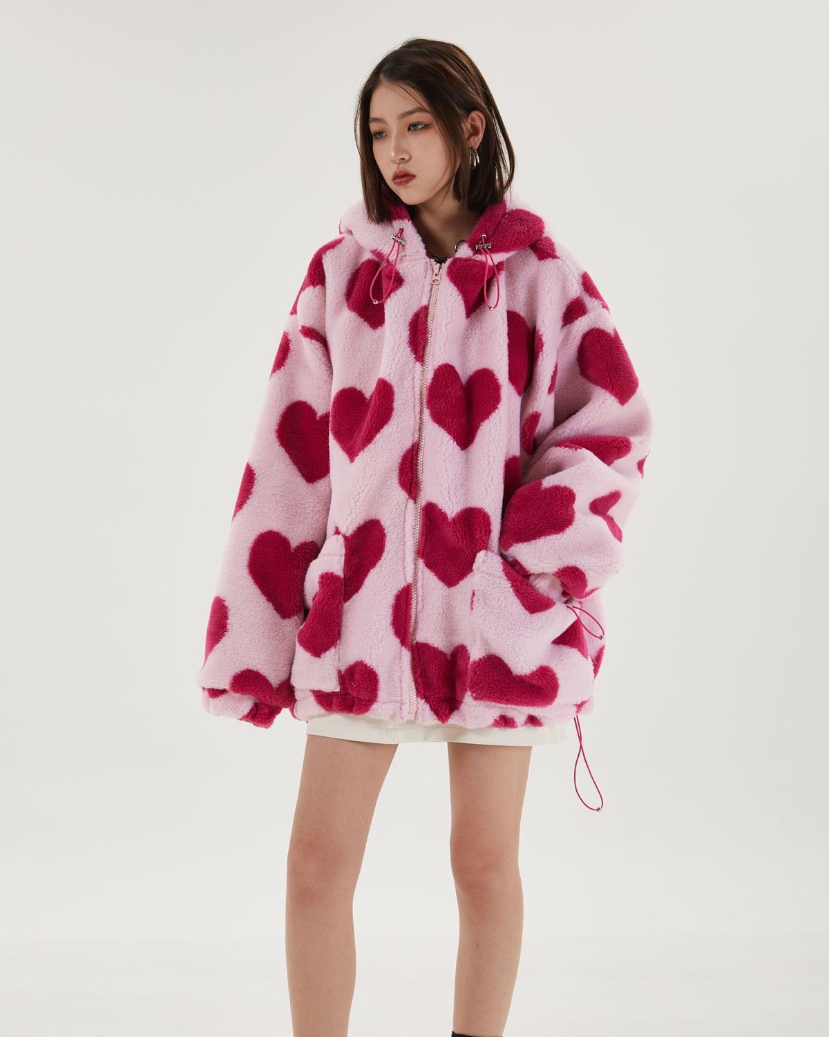Y2K Pink Heart Pattern Jacket