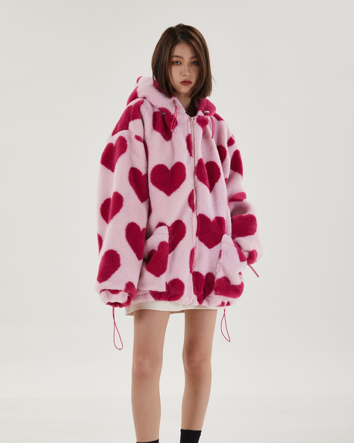Y2K Pink Heart Pattern Jacket