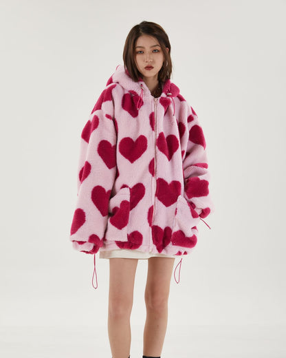 Y2K Pink Heart Pattern Jacket