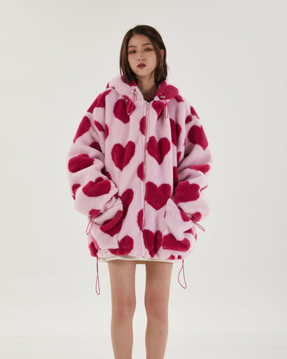 Y2K Pink Heart Pattern Jacket