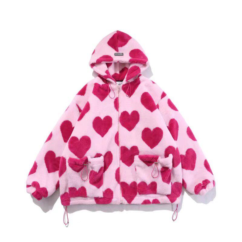 Y2K Pink Heart Pattern Jacket