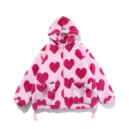 Y2K Pink Heart Pattern Jacket