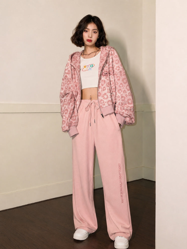 Y2K Pink Leopard Zip Hoodie