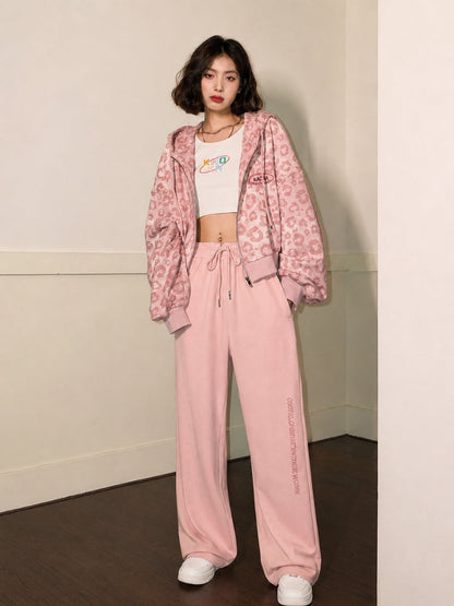 Y2K Pink Leopard Zip Hoodie