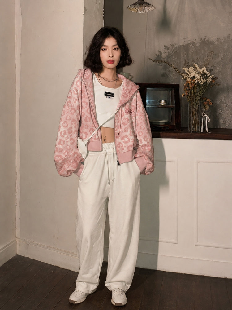 Y2K Pink Leopard Zip Hoodie