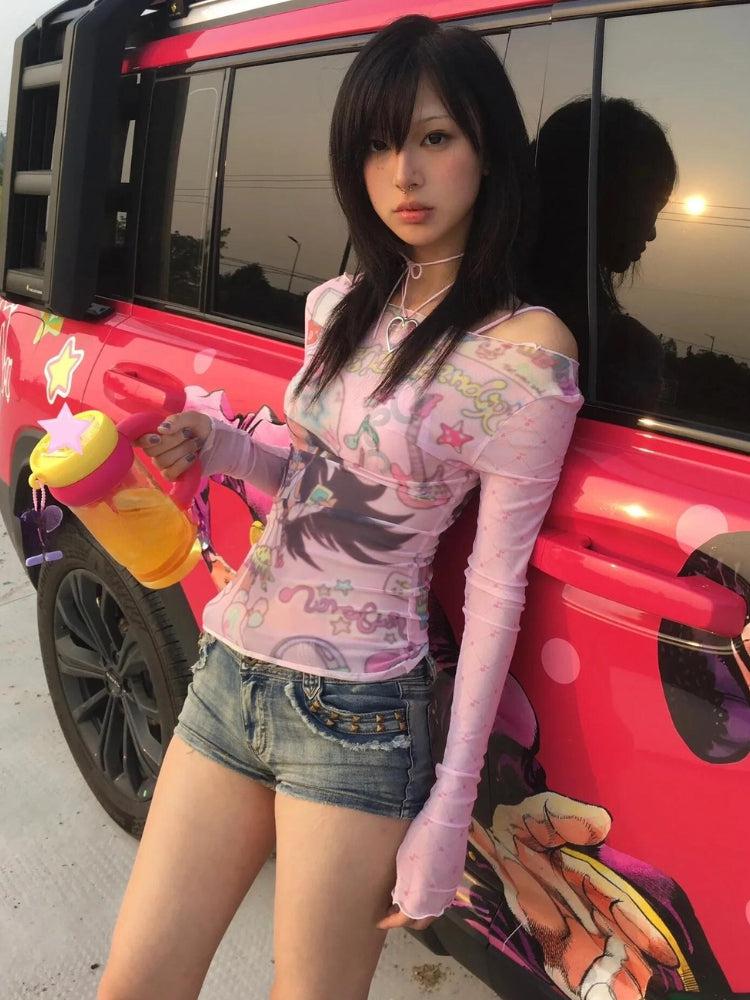 Y2K Pink Mesh Top