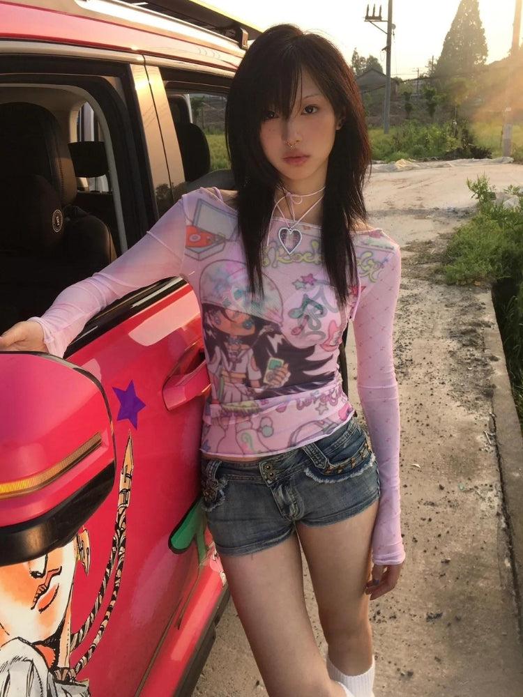 Y2K Pink Mesh Top